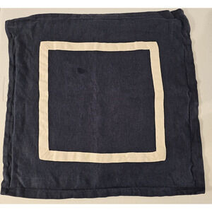 Pottery Barn Linen Framed‎ Blue and Cream 1 - Square Pillow Cover 20 X 20 zip